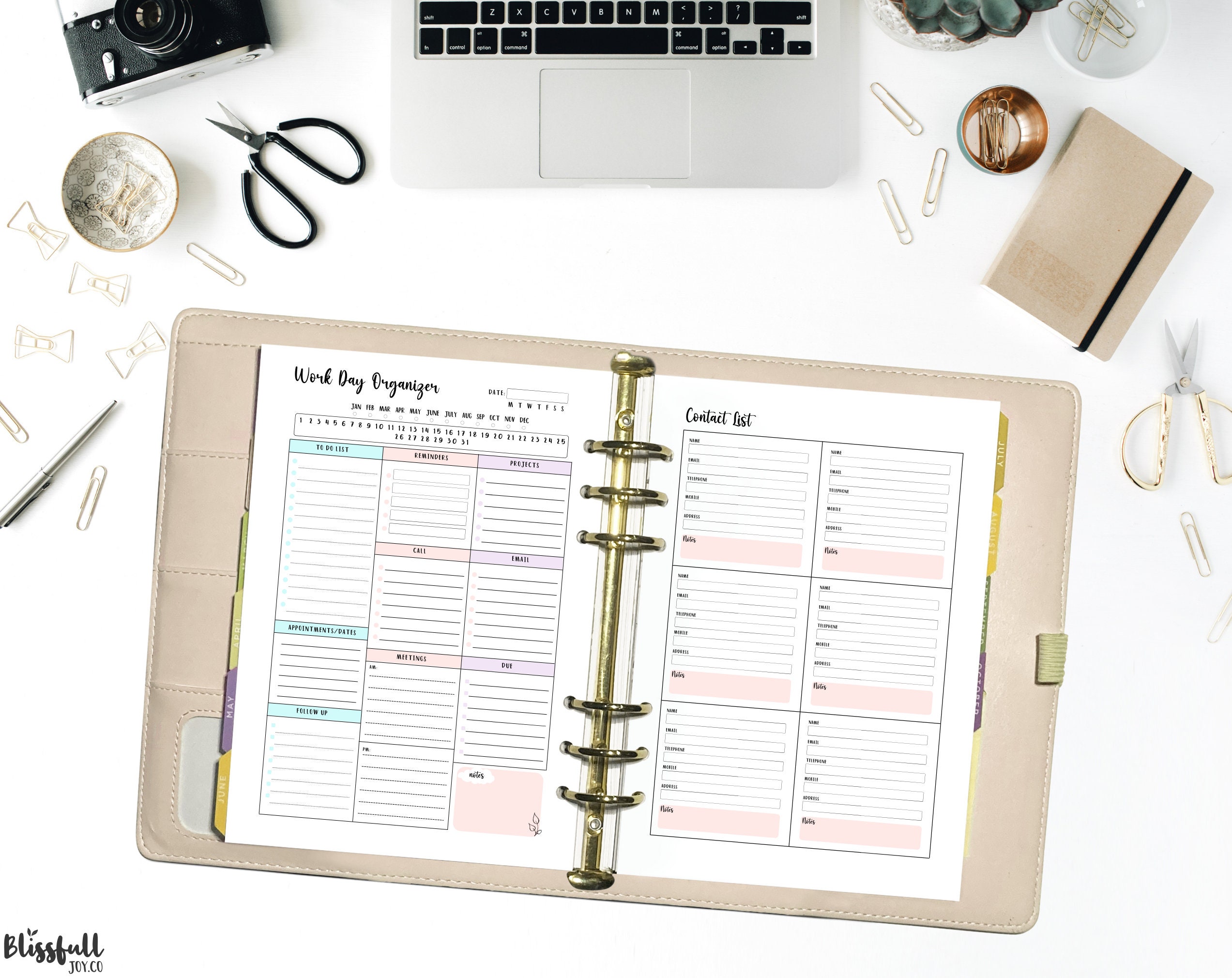 Work Day Organizer, Work Planner, Contact List , Printable Pages ...