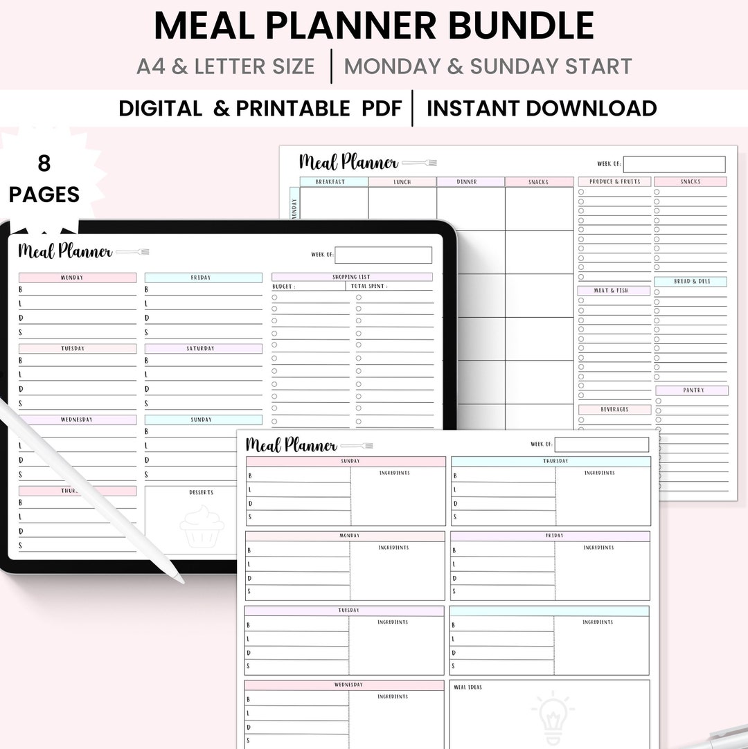 Printable, Digital Meal Planner, Grocery List, Meal Prep Planner ...