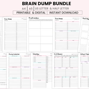Brain dump Bundle, Priority Matrix, Work Day Organizer, To Do List, Brain Dump Template, Brain Dump Journal, A4, A5, Us letter & Half PDF