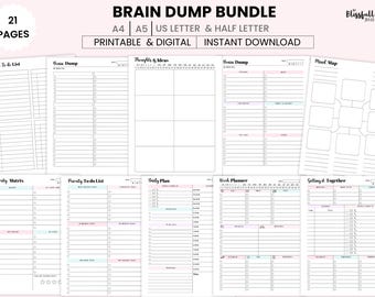 Brain dump Bundle, Priority Matrix, Work Day Organizer, To Do List, Brain Dump Template, Brain Dump Journal, A4, A5, Us letter & Half PDF