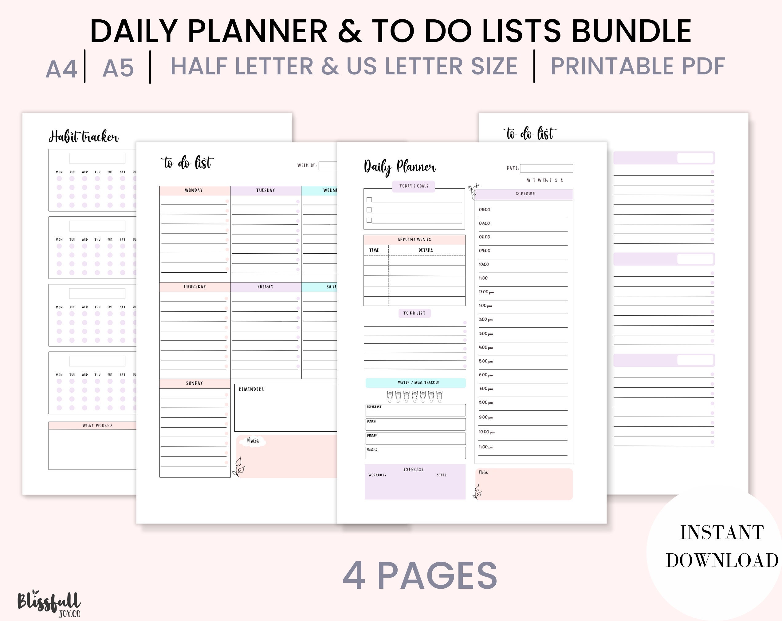 Daily Planner Printable, to Do Lists, Habit Tracker, Weekly Planner ...