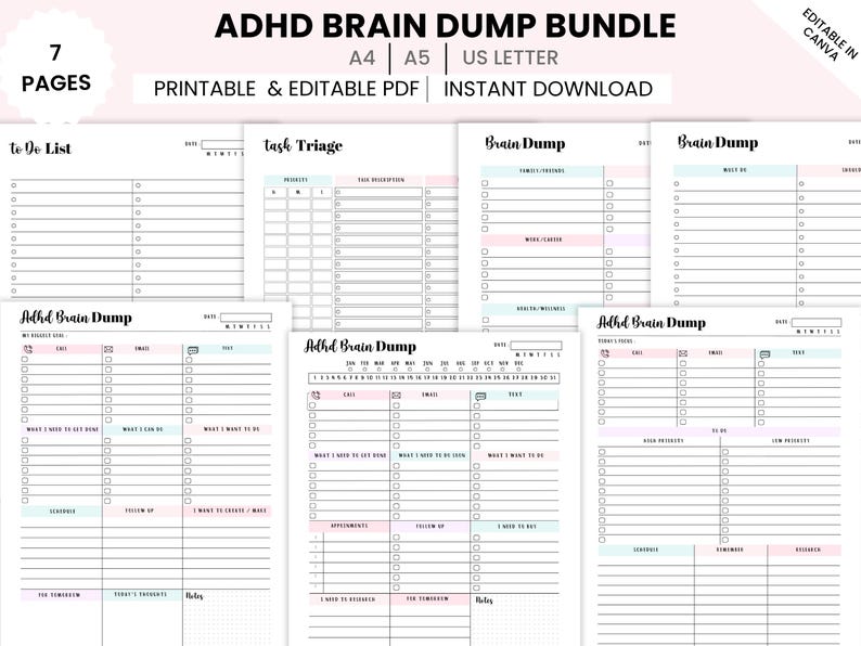 Simple Brain Dump Checklist.pdf ADHD Brain Dump Printable, Task Lists, Brain Dump Checklists, Canva ...