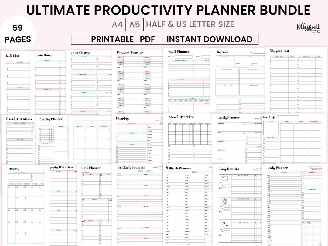 Productivity Planner Bundle | Daily, Weekly & Monthly Printable ...