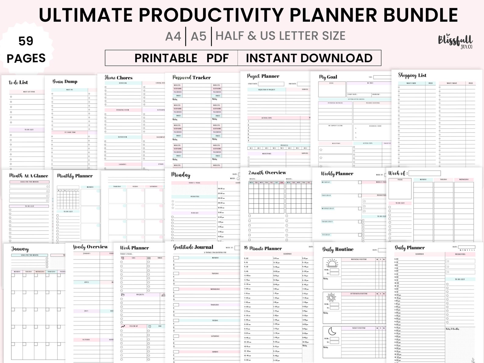 Productivity Planner Bundle | Daily, Weekly & Monthly Printable ...