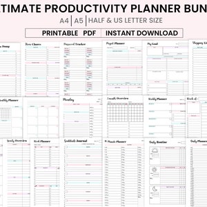 Productivity Planner Bundle | Daily, Weekly & Monthly Printable Planners | ADHD Planner for Adults | A4, A5, US Letter | Half Letter PDF