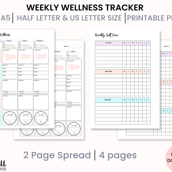 Weekly Wellness Tracker, Weekly Self-Care, Self Care Journal, Wellness Planner, Self Care Planner Printable, A4, A5, Us letter, Half letter