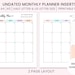 Undated Monthly Planner Printable, Monthly Calendar Inserts, Undated ...
