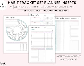 Printable Circular Habit Tracker, Habit Trackers , Printable Inserts, Monthly, Yearly Weekly habit trackers, Us letter, Half, A4, A5 PDF