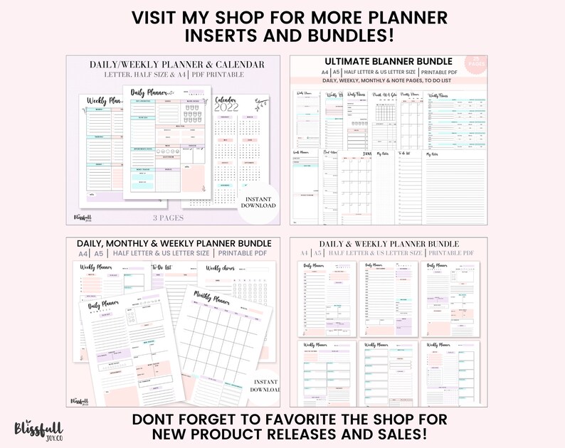 Printable Planner Bundle, Daily Planner, Weekly Planner, Monthly Planner, To Do List, Instant Download A4, Half letter, US Letter image 10