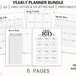 2023 Calendar, Yearly Tasks, Year In Pixels, Yearly Productivity Planner, A4, A5, Us letter, Half letter, Printable Planner Inserts, PDF