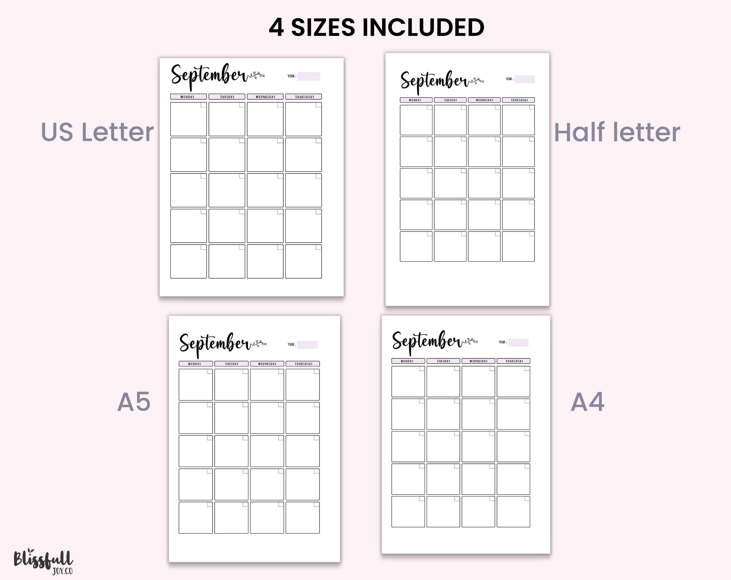 Monthly Planner 2 Page Spread, Undated Monthly Planner, Printable ...