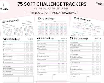 75 Soft Challenge Printable, 75 Soft Tracker, Fitness Tracker, Fitness Journal, Self Care Tracker,   Habit tracker A4, A5, Us letter & Half