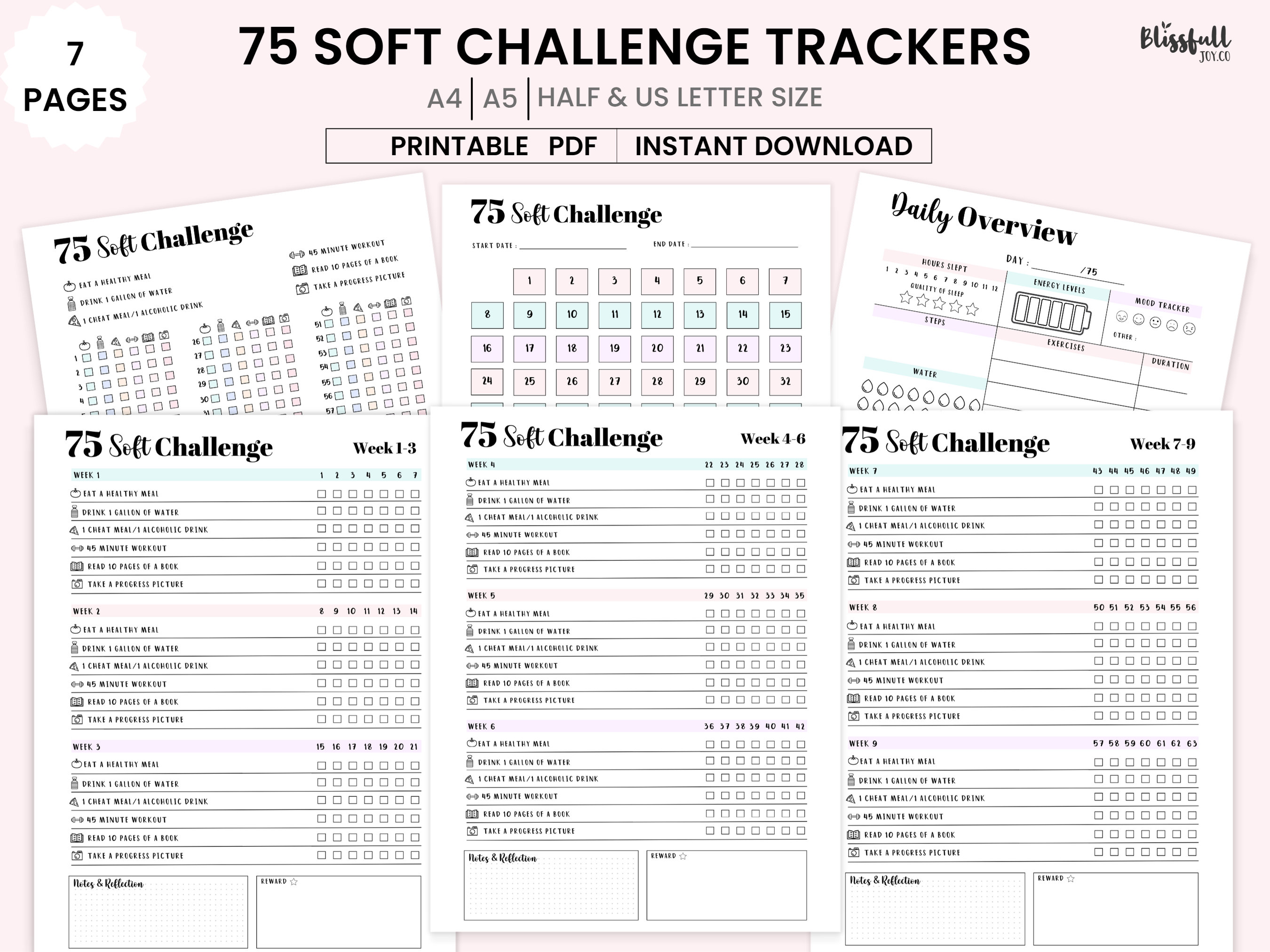 70 Soft Tracker 75 Soft Challenge Printable, 75 Soft Tracker, Fitness Tracker, Fitness ...