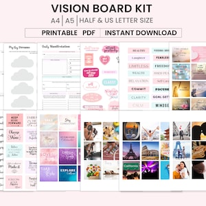 Kit de tablero de visión imprimible, fotos del tablero de visión, afirmaciones, palabras, manifestación, citas motivacionales, A4, A5 Us carta y mitad