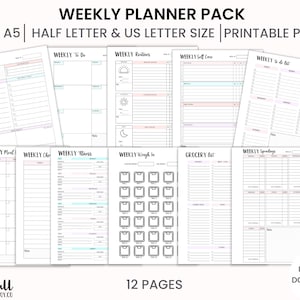 Printable Weekly Planner Pack, Bundle, Weekly To do List, Weekly Planner, Self Care, Goals Planner, A4, A5,Us letter, Half letter, PDF