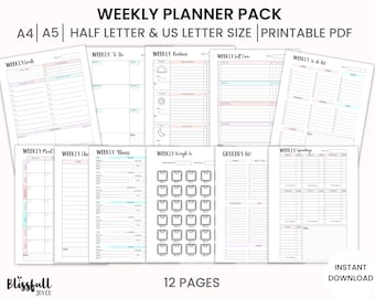 Printable Weekly Planner Pack, Bundle, Weekly To do List, Weekly Planner, Self Care, Goals Planner, A4, A5,Us letter, Half letter, PDF