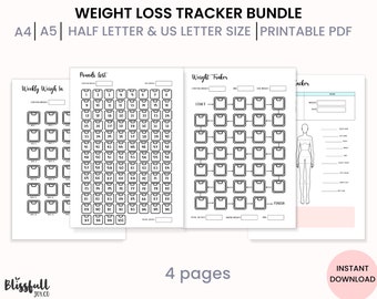 Printable Weight Loss Tracker, Weight Loss Chart, Measurement Tracker, Wkly Weigh In, Weight loss Bundle, A4, A5, Us letter, Half letter PDF