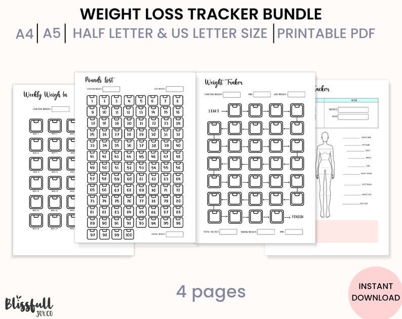 Printable Weight Loss Tracker, Weight Loss Chart, Measurement Tracker
