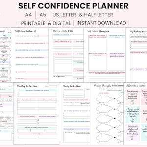 Self Confidence Planner, Self Esteem Planner, Confidence Worksheets, Therapy Worksheets, Self Esteem Workbook, Confidence Building Workbook.