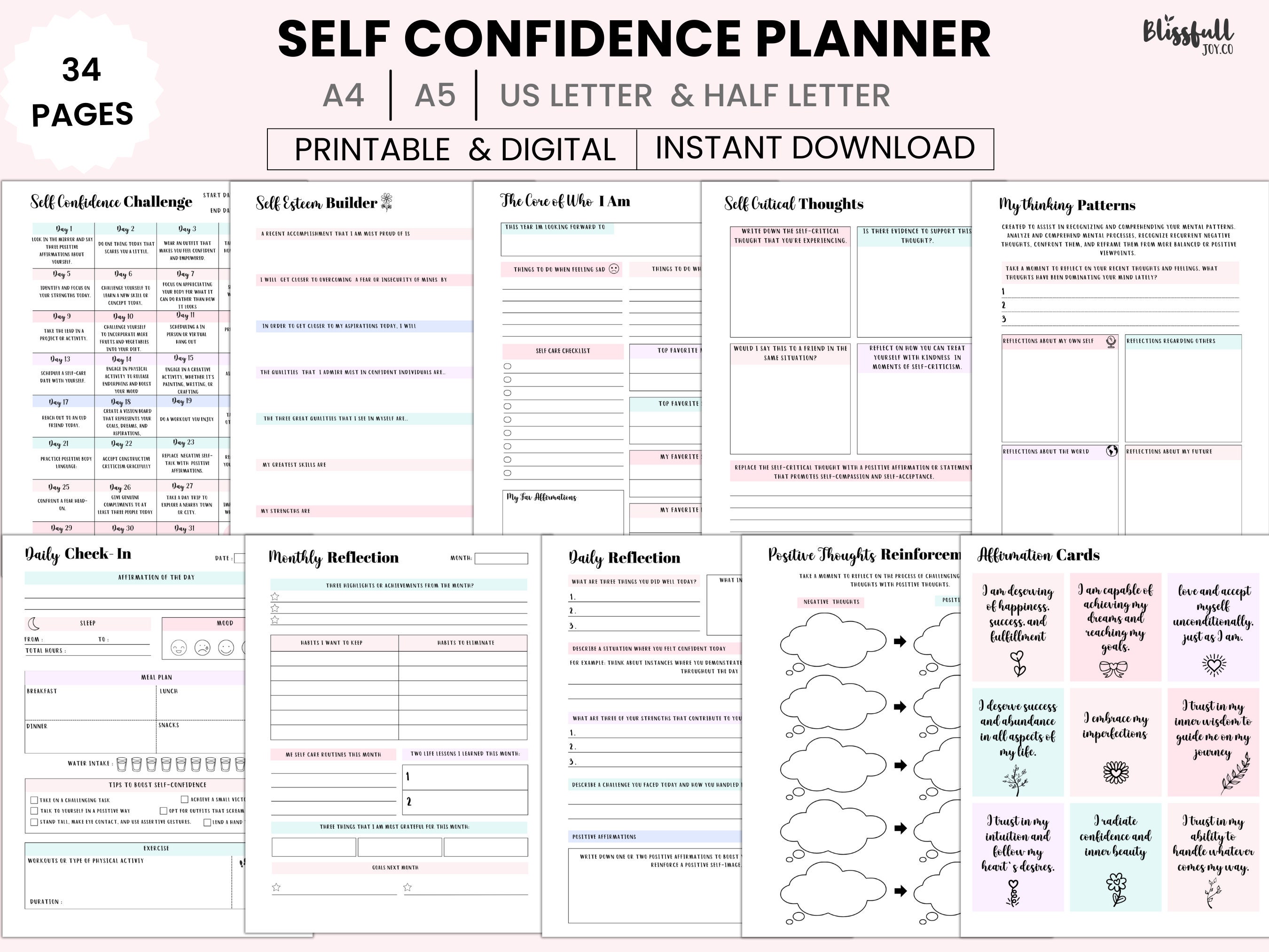 Self Confidence Planner, Self Esteem Planner, Confidence Worksheets ...
