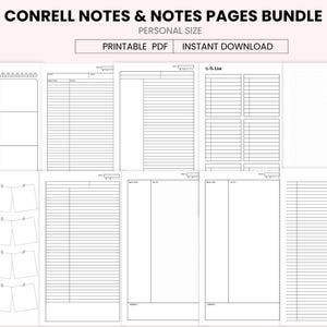 Wydrukowane notatki Cornell, papier do notatek, robienie notatek z wykładów, siatka kropkowana i strony z liniami, szablon robienia notatek, rozmiar osobisty, wkładka do planera PDF