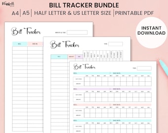 Printable Bill Tracker Inserts, Monthly Bill Tracker, Yearly, Bill Organizer, Bill Payment Planner, A4, A5, Us Letter, Half letter, PDF