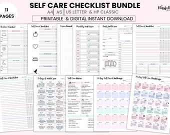 Lista de verificación de autocuidado, autocuidado diario, diario de autocuidado, seguimiento de autocuidado, reto de autocuidado de 30 días, A4, A5, carta de EE. UU., PDF de HP