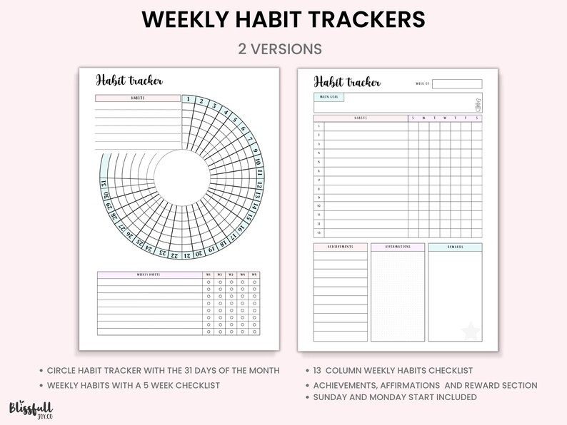 Printable Circular Habit Tracker, Habit Trackers , Printable Inserts ...