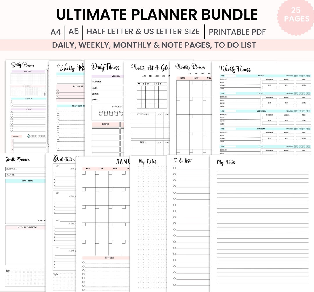 Printable Planner Bundle, Daily, Weekly, Monthly Planners, to Do List ...