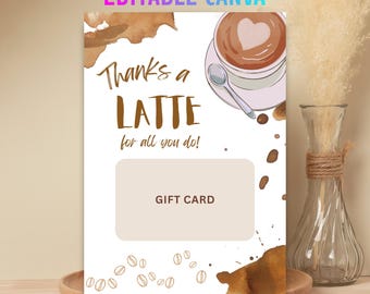 Porta tarjetas de regalo de café, regalo de regreso a clases para maestros, imprimible para el primer día de clases, plantilla editable de Canva, descarga instantánea.