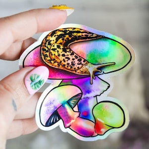 Holographic  leopard slug (Limax maximus) sticker, Weather resistant, holographic sticker, Sea and Sky, Goddess sticker,