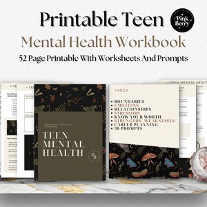 Teen Mental Health Workbook- Printable Therapy Worksheet Set For Teens- Positive Mindest, Coping Skills, And Anxiety Management For Teens