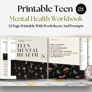 Teen Mental Health Workbook- Printable Therapy Worksheet Set For Teens- Positive Mindest, Coping Skills, And Anxiety Management For Teens