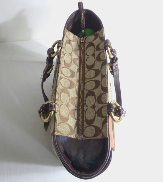 COACH Tote Bag Brown and Gold PATCHWORK F12843 Le… - image 4