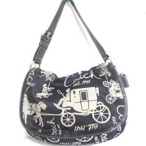 COACH 9321 Vintage Black Twill Leather Trim Tote Bag Double