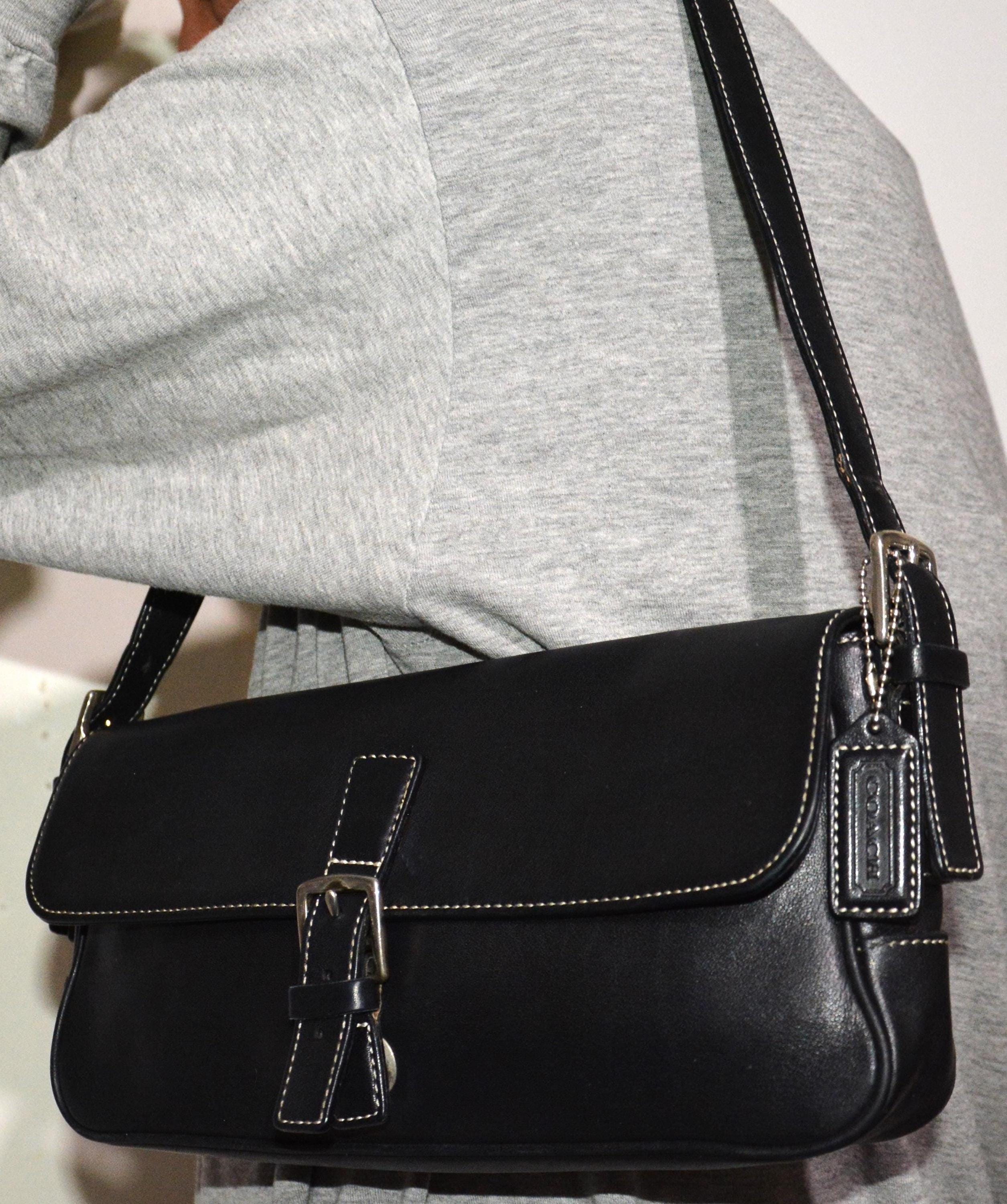 COACH HAMPTON East West 7784 Black Leather Bag Shoulder Purse