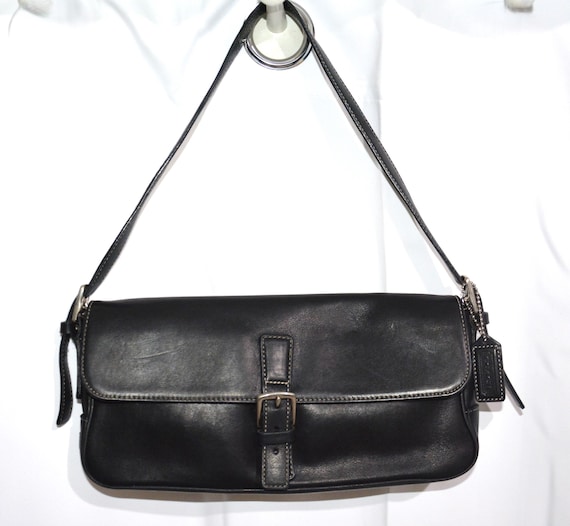 COACH HAMPTON East West 7784 Black Leather Bag Shoulder Purse