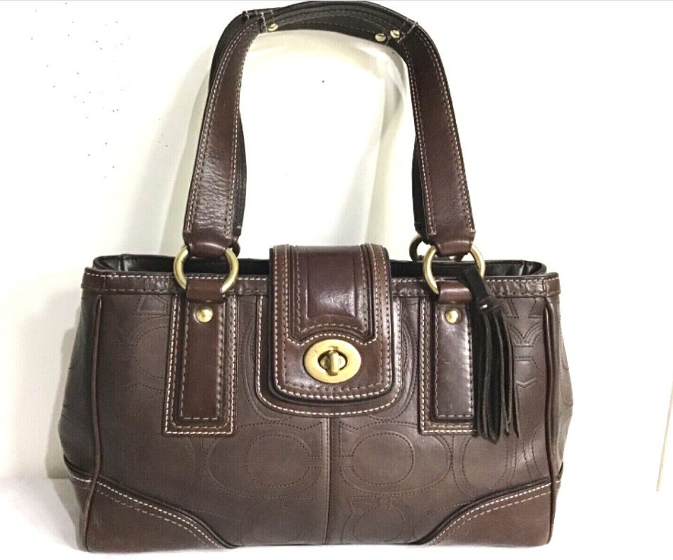 COACH Hampton 11330 Vintage Brown Signature Stitched Leather Bag