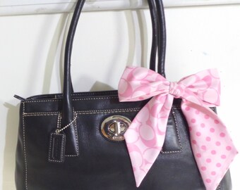 COACH F18675 Vintage Black Cowhide Leather Carryall Tote Bag Satchel Shoulder Purse with Coach Pink Scarf