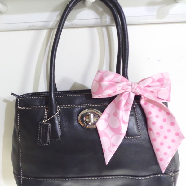 COACH F18675 Vintage Black Cowhide Leather Carryall Tote Bag Satchel Shoulder Purse with Coach Pink Scarf