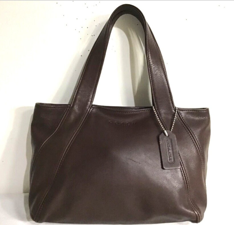 COACH 4187 Vintage Dark Brown Leather Tote Bag Satchel Top Handles