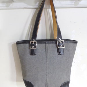 COACH L043-1841 ヴィンテージ グレー キャンバス ブラック レザー 