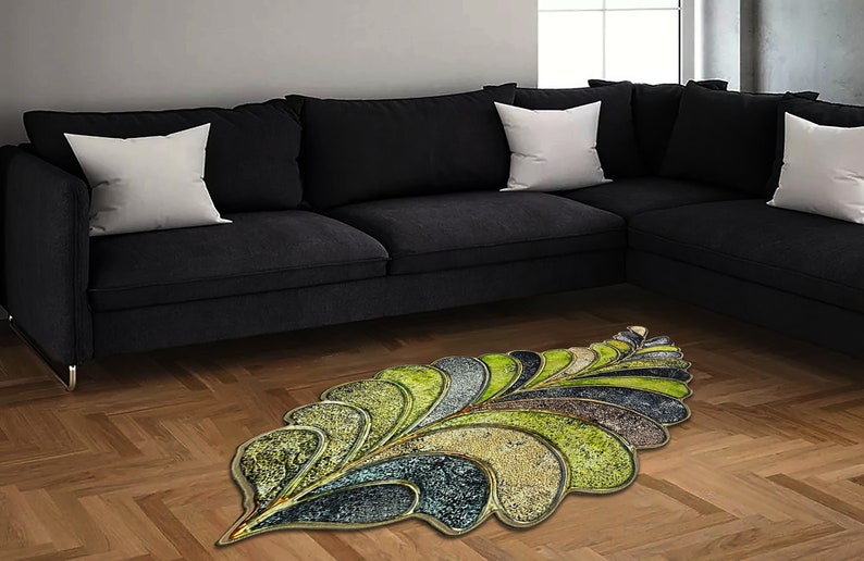 Green Leaf Rug Ultra Soft Nature Lover Area Rug Custom Cut Etsy