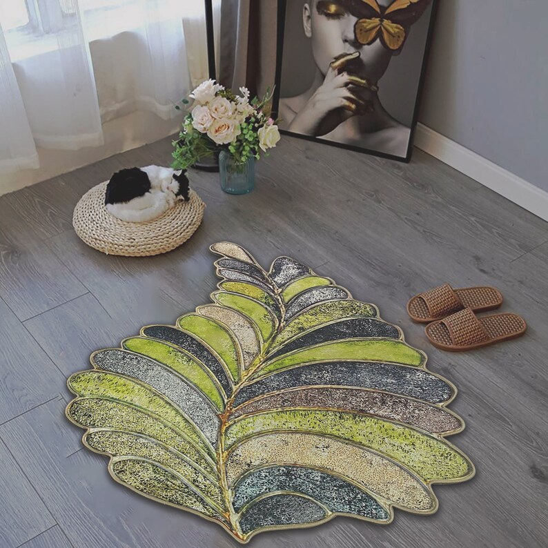 Green Leaf Rug Ultra Soft Nature Lover Area Rug Custom Cut Etsy
