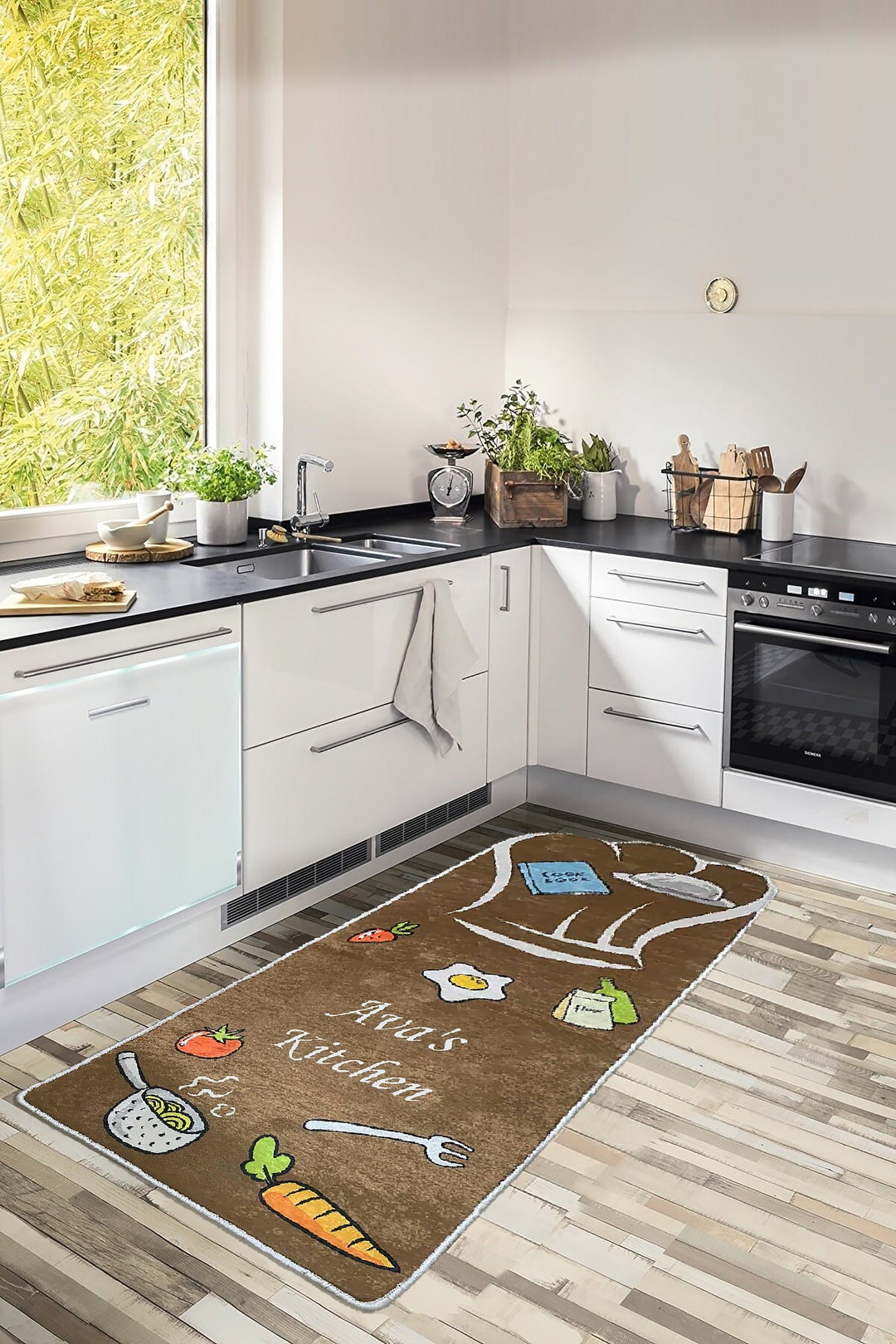 Chef Theme Personalized Kitchen Rug Custom Cut Rug Nonslip Etsy