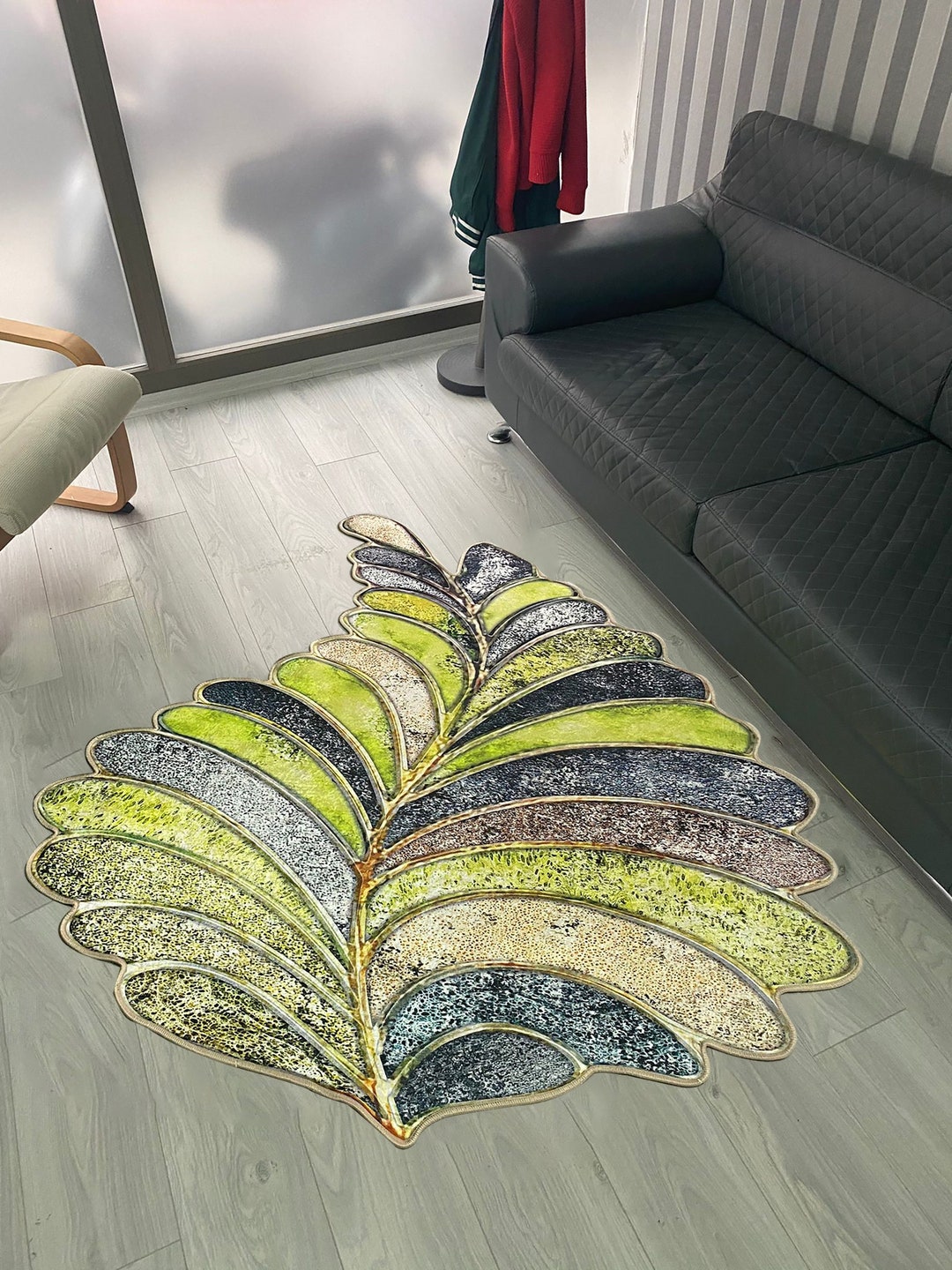 Green Leaf Rug Ultra Soft Nature Lover Area Rug Custom Cut Etsy