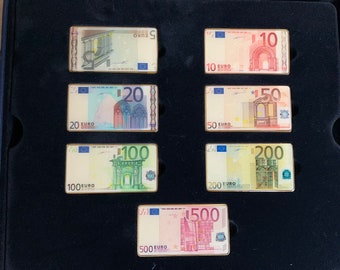 coffret 7 lingots billet euro plaqué or 24 carats recouvert d emaille froid veritable avec certificat