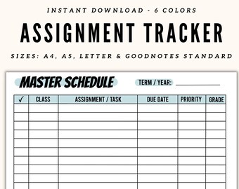 Master Schedule - Assignment & Homework Tracker - Digital Planner - Goodnotes Standard, A4, A5, Letter
