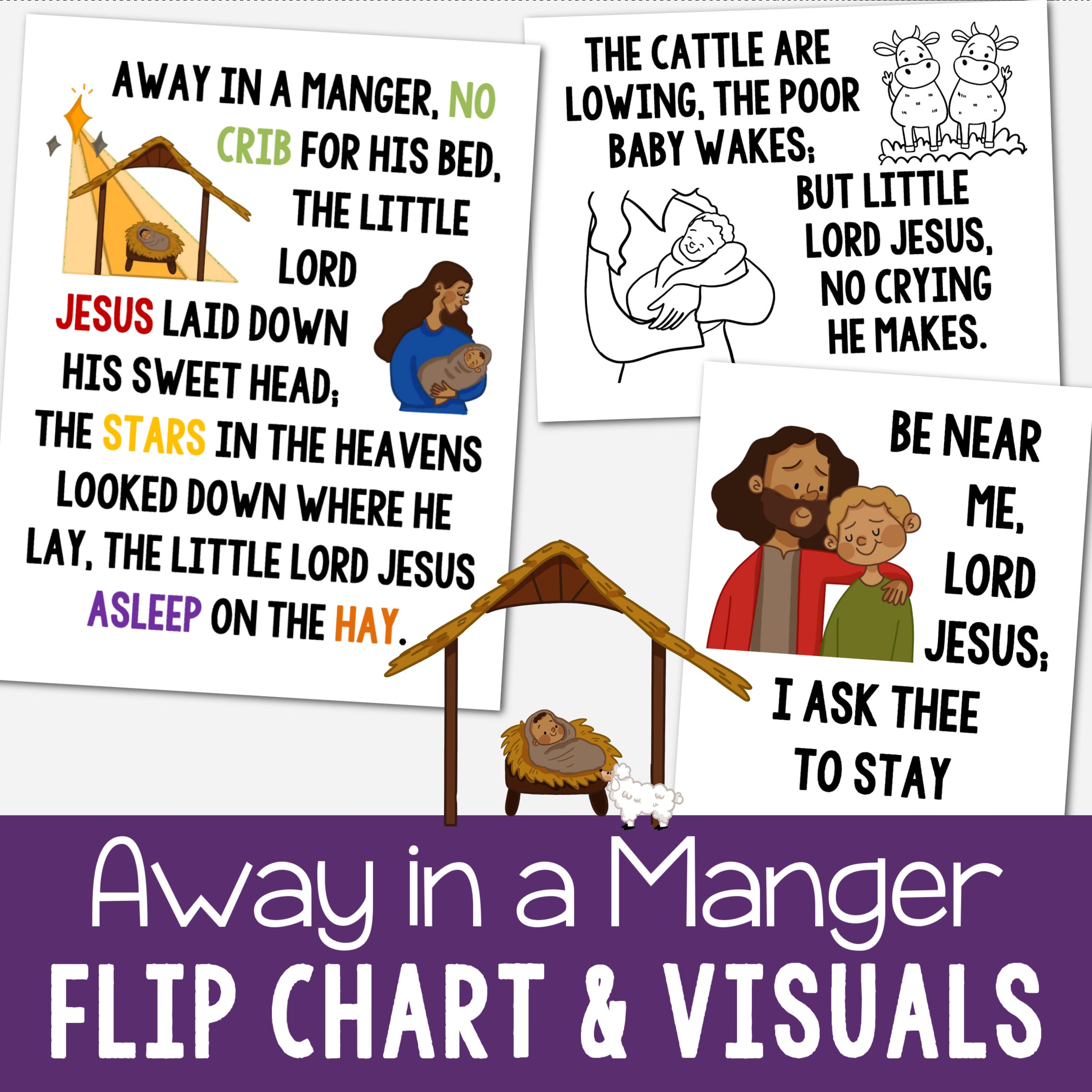 Away in a Manger Flip Chart Visual Aids LDS Christian Christmas Song ...