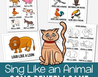 Sing Like an Animal Singing Time Ways to Sing Cards & Song Review Game LDS PDF Music Leader Teacher Printable Lesson Plan